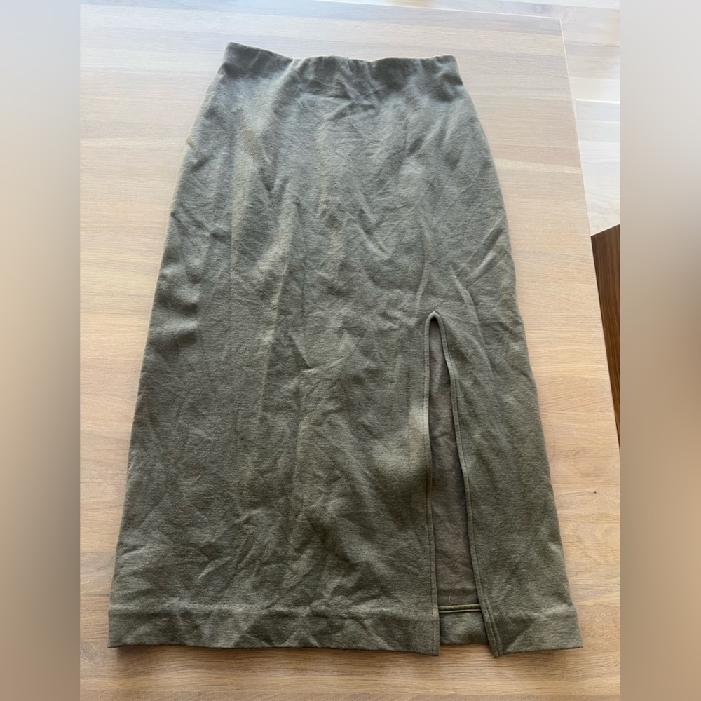 Tibi khaki olive Midi Skirt with Front Slit 4 - Picture 4 of 7